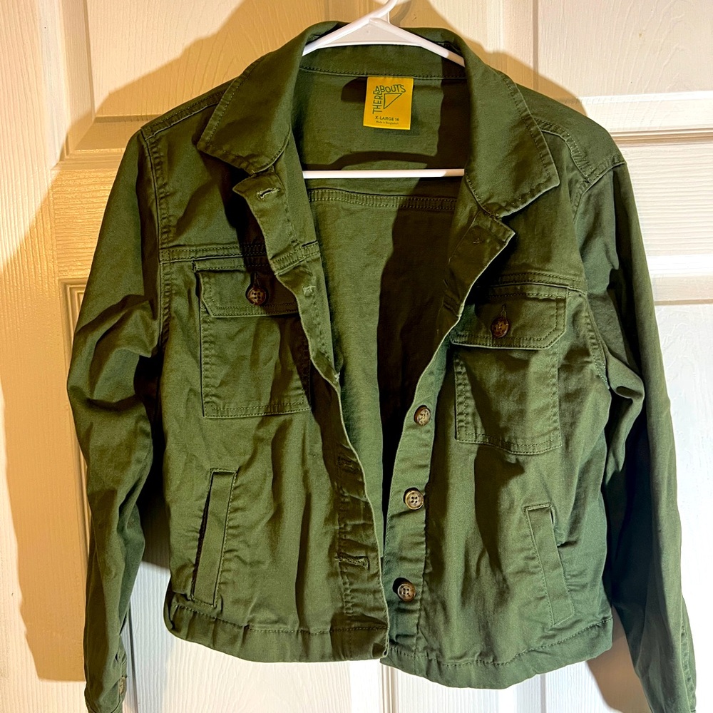 There Abouts Jacket Youth XL 16 Girls Brown Crop Button Up Long Sleeve